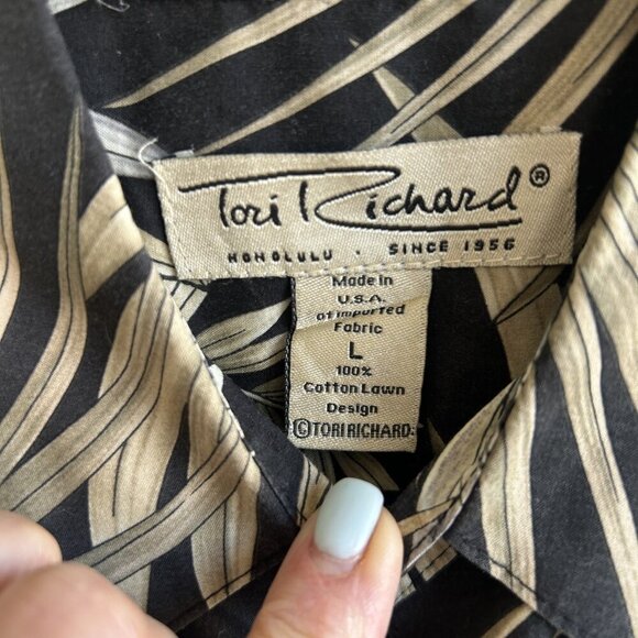 Tori Richard Vintage Hawaiian Black Palm Leaf Print Cotton Lawn Aloha Shirt - Picture 5 of 8